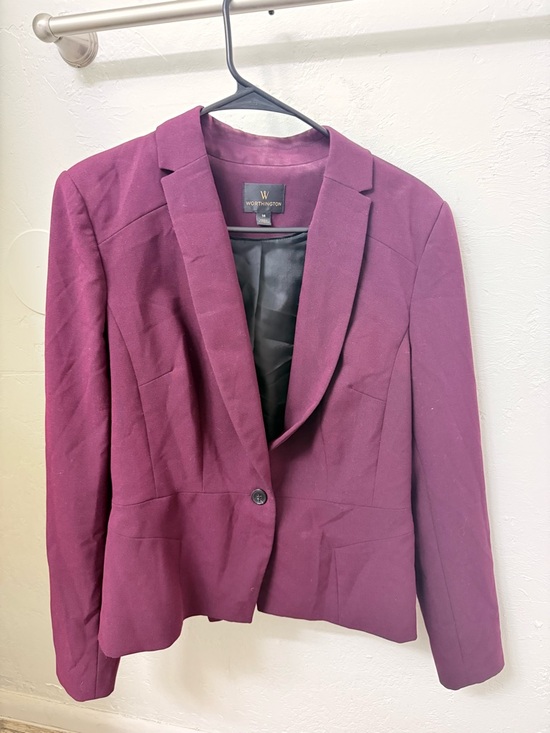 Worthington Jackets & Blazers - Worthington Women's Purple Open Front Lined Blazer Long Sleeve Solid Size 14